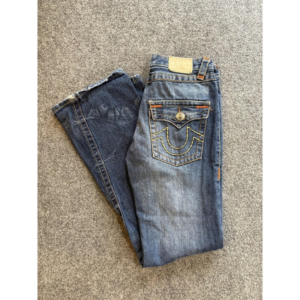 True Religion Jeans Mens 29x33 Blue Billy Big T Bootcut Distressed Denim